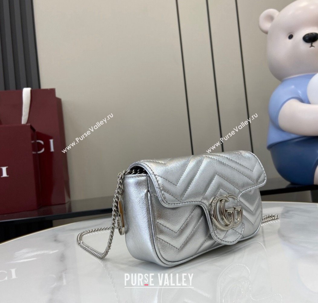 Gucci GG Marmont Matelasse Leather Super Mini Bag ‎476433 Silver 2024 (XLU-241211060)