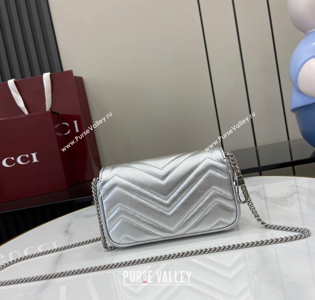 Gucci GG Marmont Matelasse Leather Super Mini Bag ‎476433 Silver 2024 (XLU-241211060)