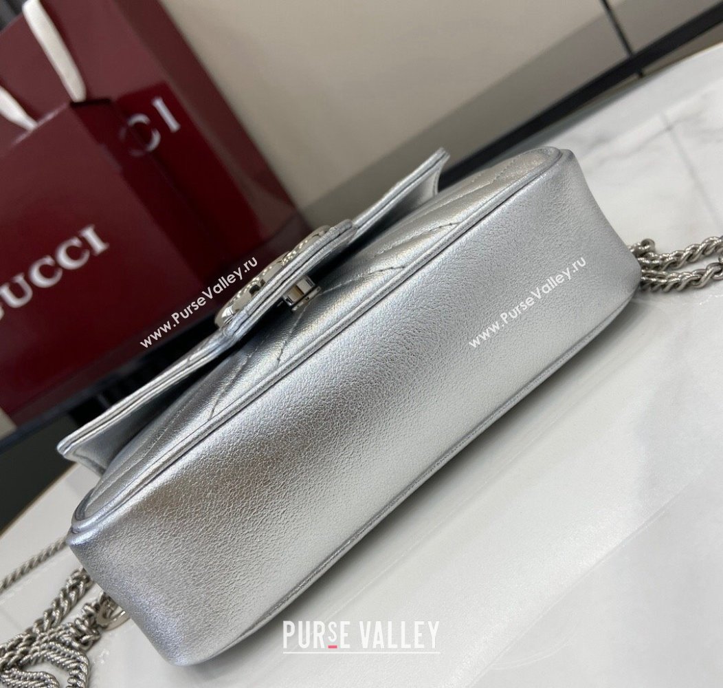 Gucci GG Marmont Matelasse Leather Super Mini Bag ‎476433 Silver 2024 (XLU-241211060)