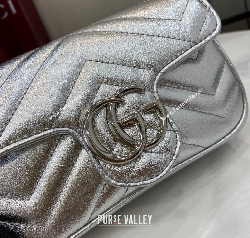 Gucci GG Marmont Matelasse Leather Super Mini Bag ‎476433 Silver 2024 (XLU-241211060)