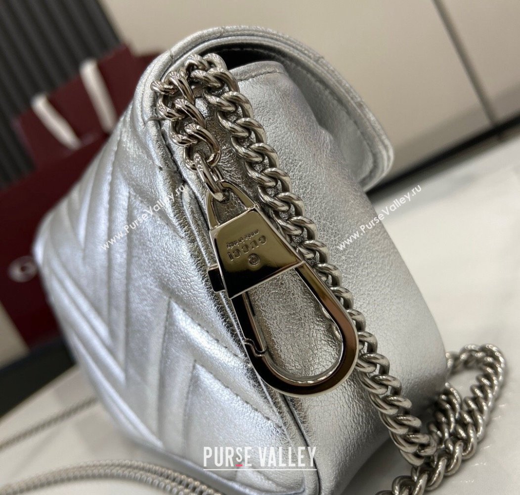 Gucci GG Marmont Matelasse Leather Super Mini Bag ‎476433 Silver 2024 (XLU-241211060)