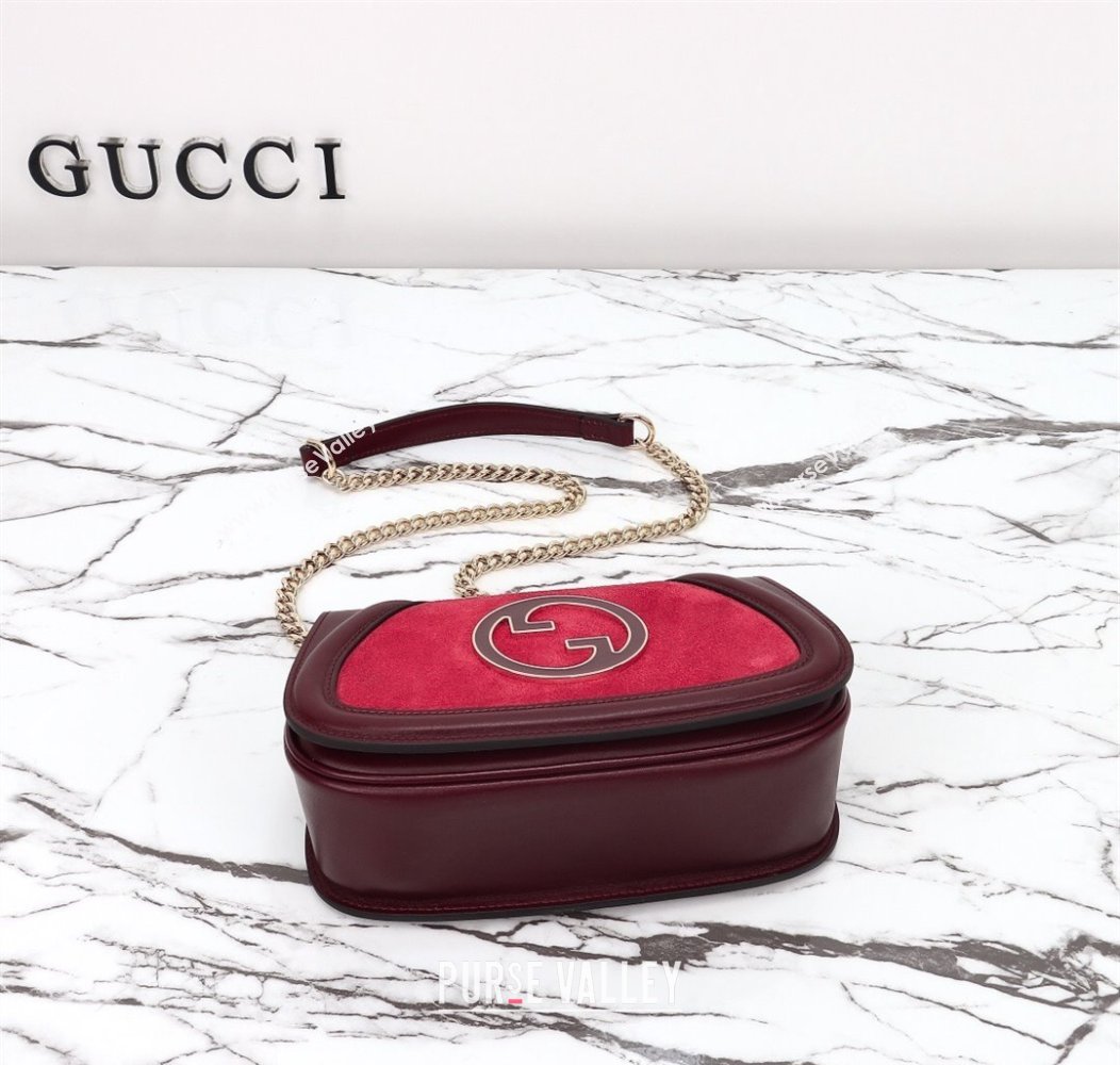 Gucci Blondie Mini Shoulder Bag in Suede Burgundy/Red 2024 815711 (DLH-241211026)