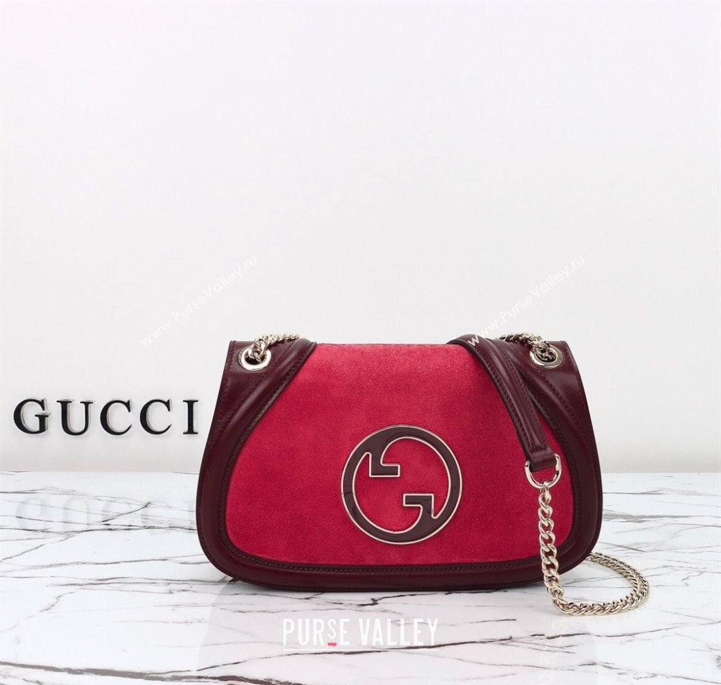 Gucci Blondie Suede Small Shoulder Bag Burgundy/Red 2024 815715 (DLH-241211024)