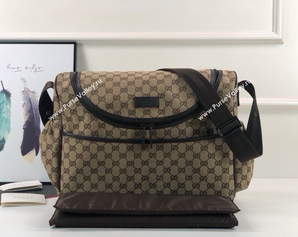 Gucci GG Supreme Canvas Diaper Mommy Shoulder bag Dark Beige 2024 ‎123326 (DLH-241211152)