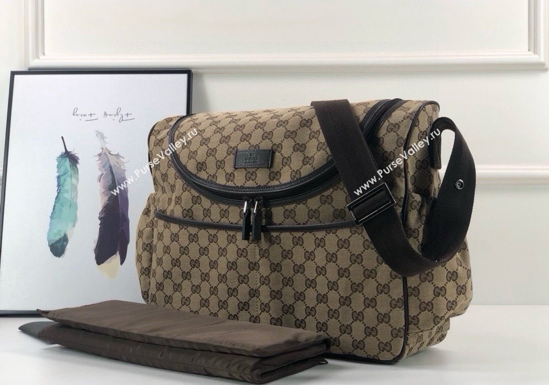 Gucci GG Supreme Canvas Diaper Mommy Shoulder bag Dark Beige 2024 ‎123326 (DLH-241211152)