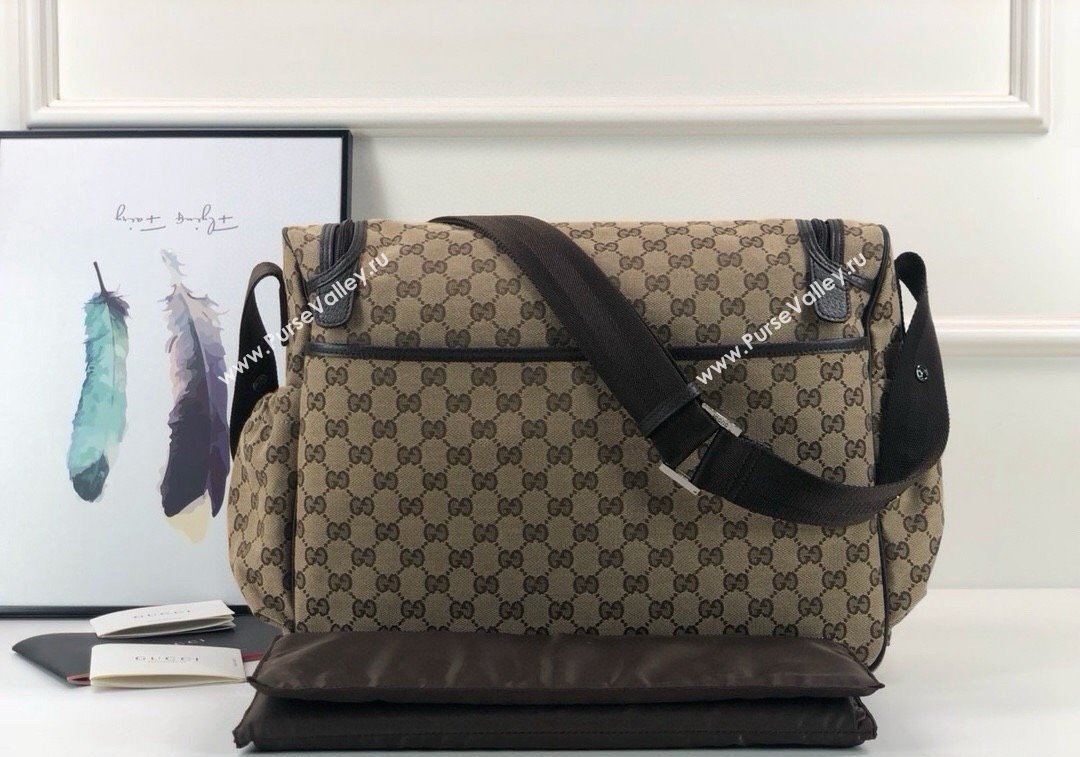 Gucci GG Supreme Canvas Diaper Mommy Shoulder bag Dark Beige 2024 ‎123326 (DLH-241211152)