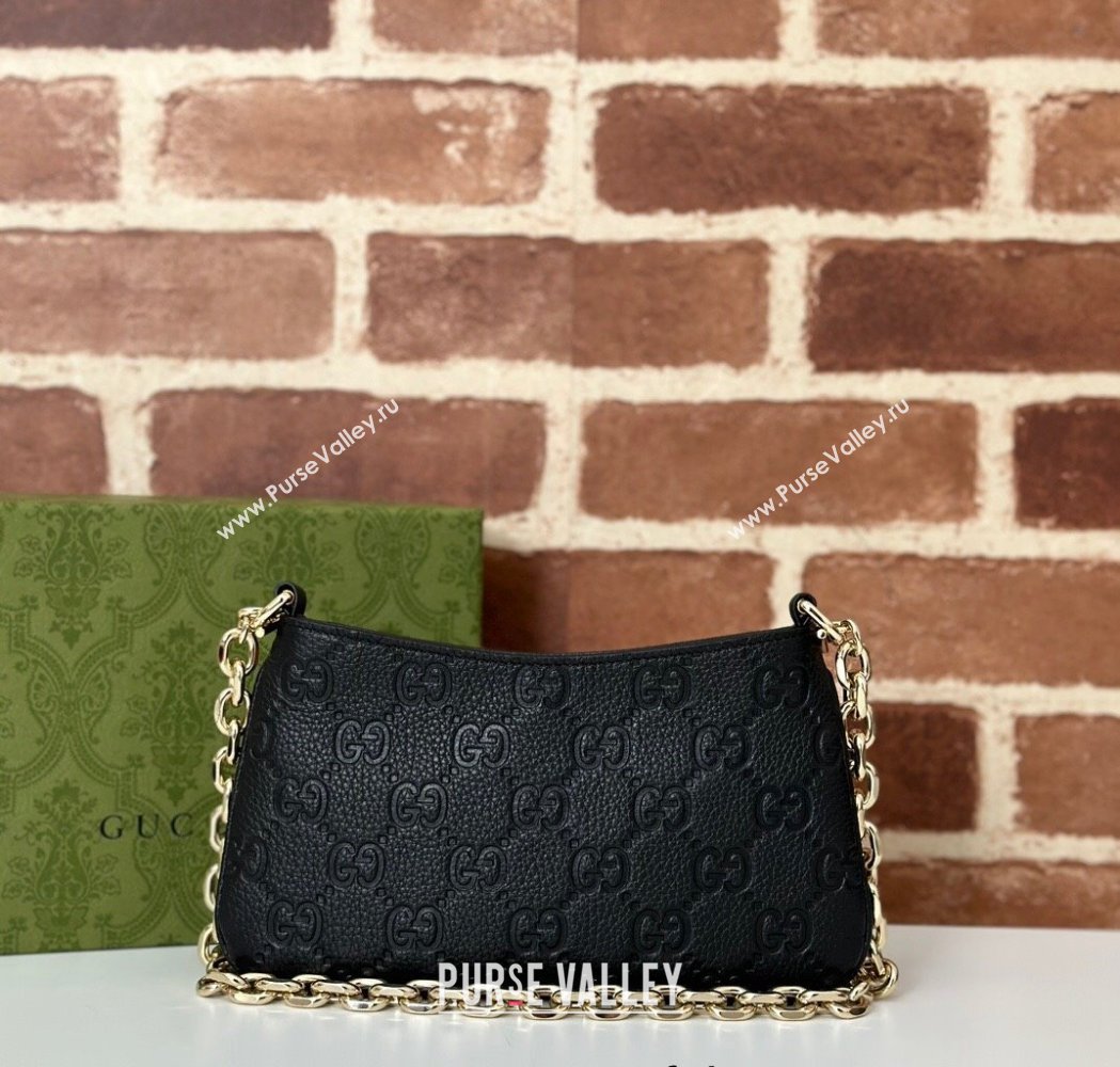 Gucci GG Grainy Leather Emblem Super Mini bag Black 2025 815278 (DLH-250117060)