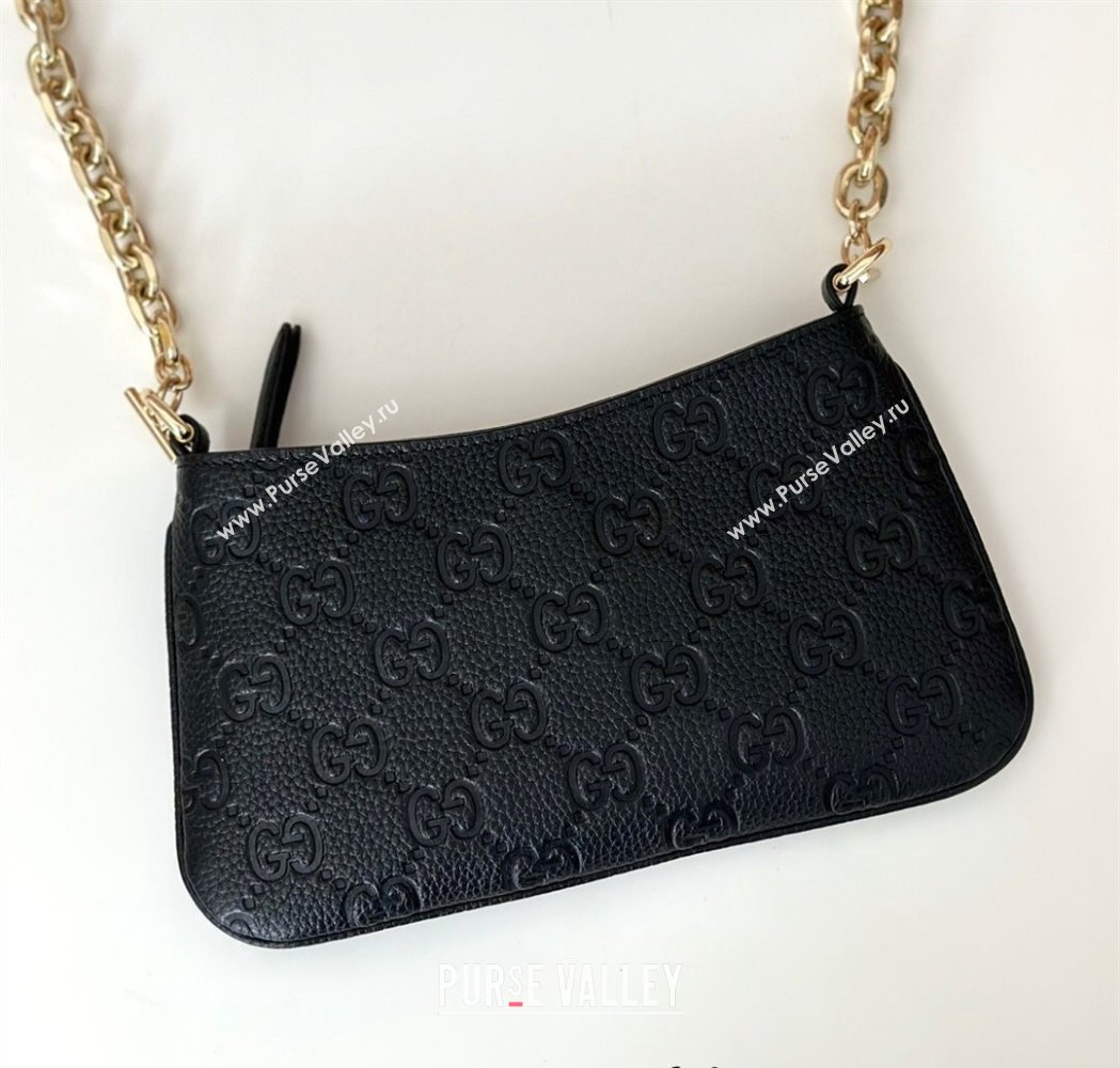 Gucci GG Grainy Leather Emblem Super Mini bag Black 2025 815278 (DLH-250117060)