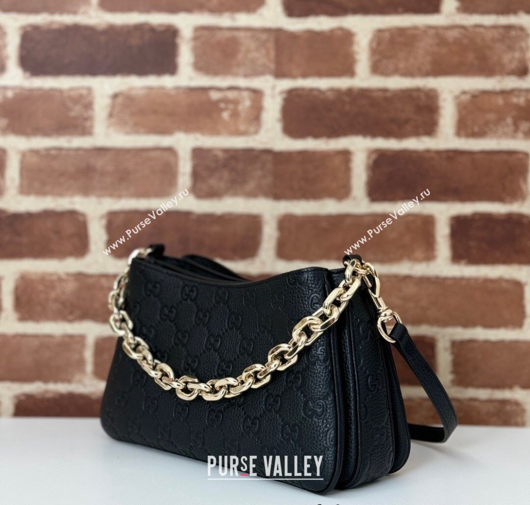 Gucci GG Grainy Leather Emblem Small Shoulder bag Black 2025 815263 (DLH-250117066)