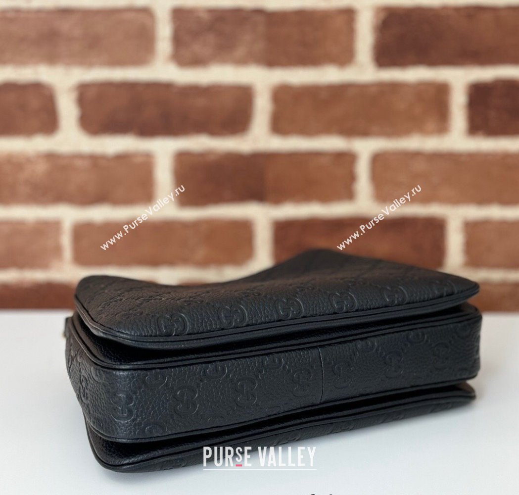 Gucci GG Grainy Leather Emblem Small Shoulder bag Black 2025 815263 (DLH-250117066)