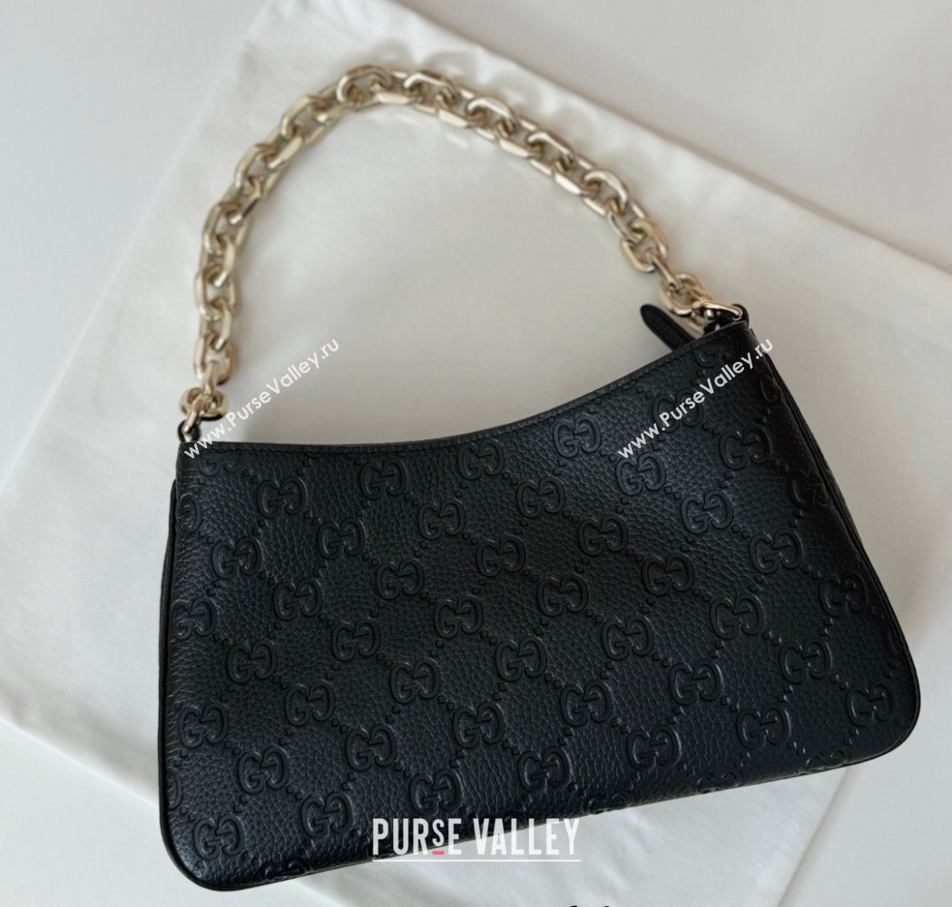 Gucci GG Grainy Leather Emblem Small Shoulder bag Black 2025 815263 (DLH-250117066)