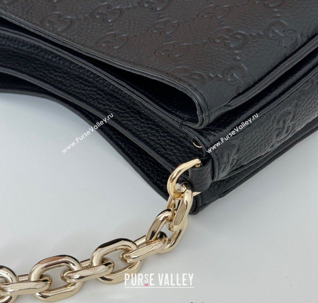 Gucci GG Grainy Leather Emblem Small Shoulder bag Black 2025 815263 (DLH-250117066)