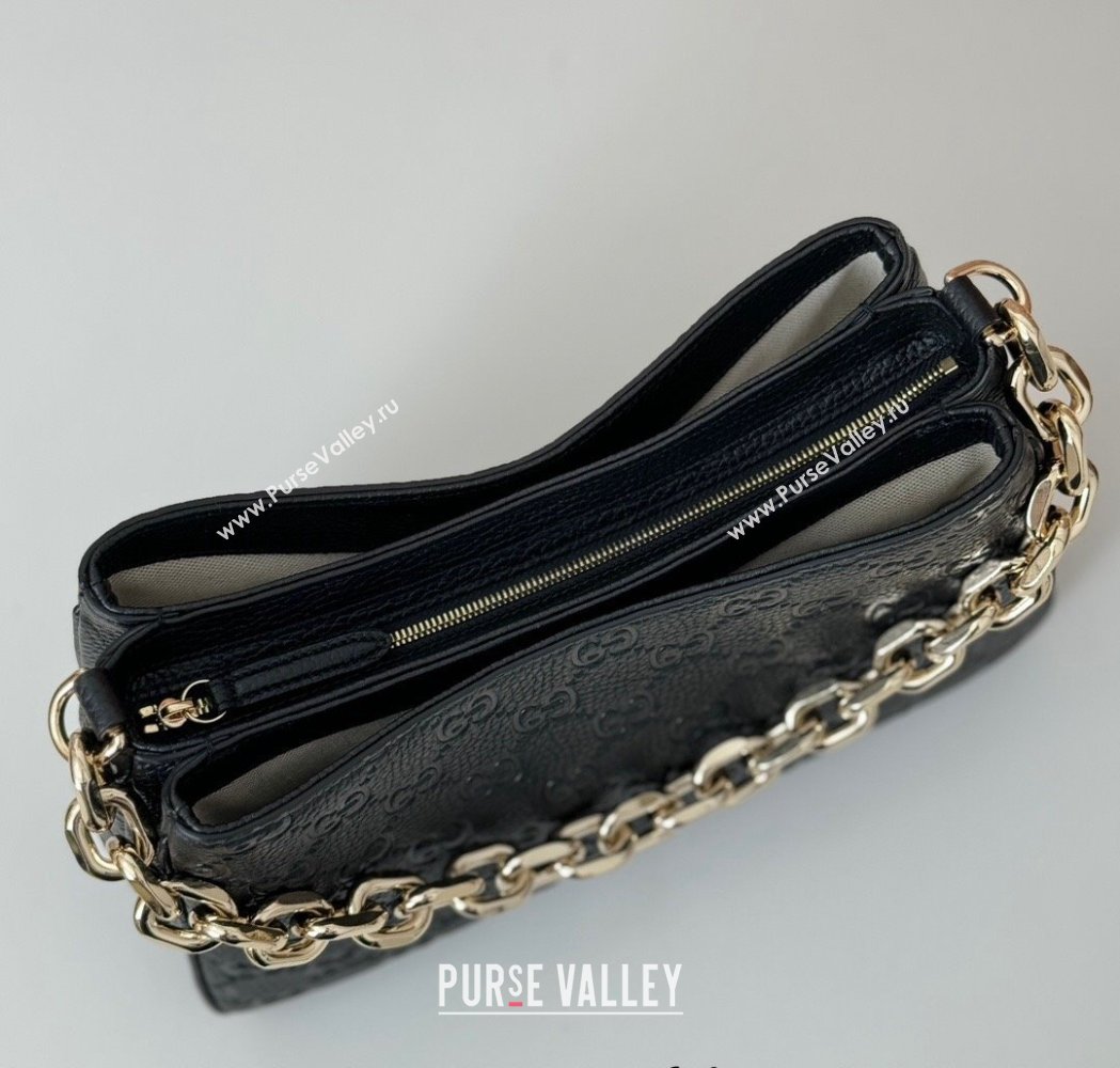 Gucci GG Grainy Leather Emblem Small Shoulder bag Black 2025 815263 (DLH-250117066)