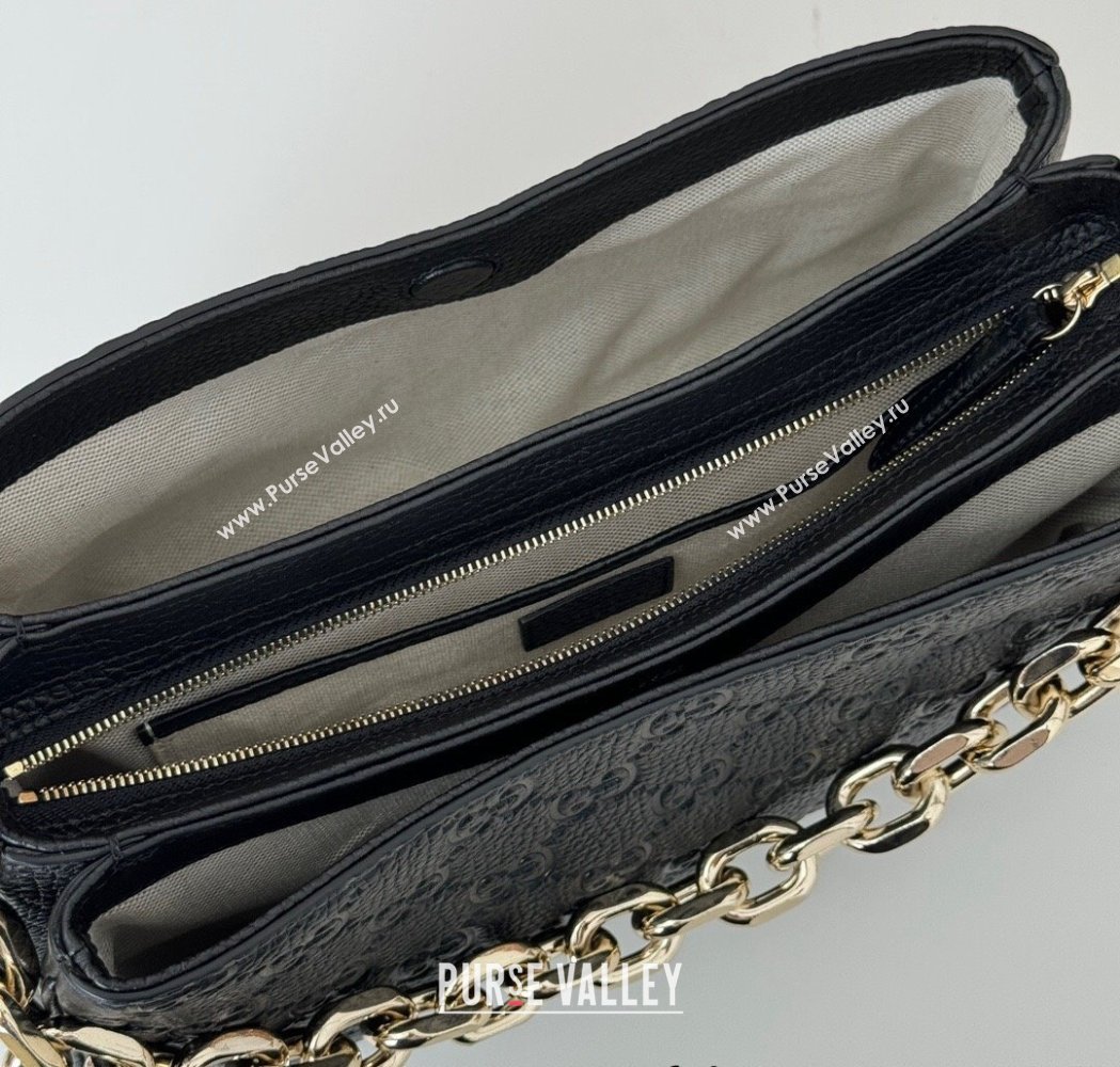 Gucci GG Grainy Leather Emblem Small Shoulder bag Black 2025 815263 (DLH-250117066)