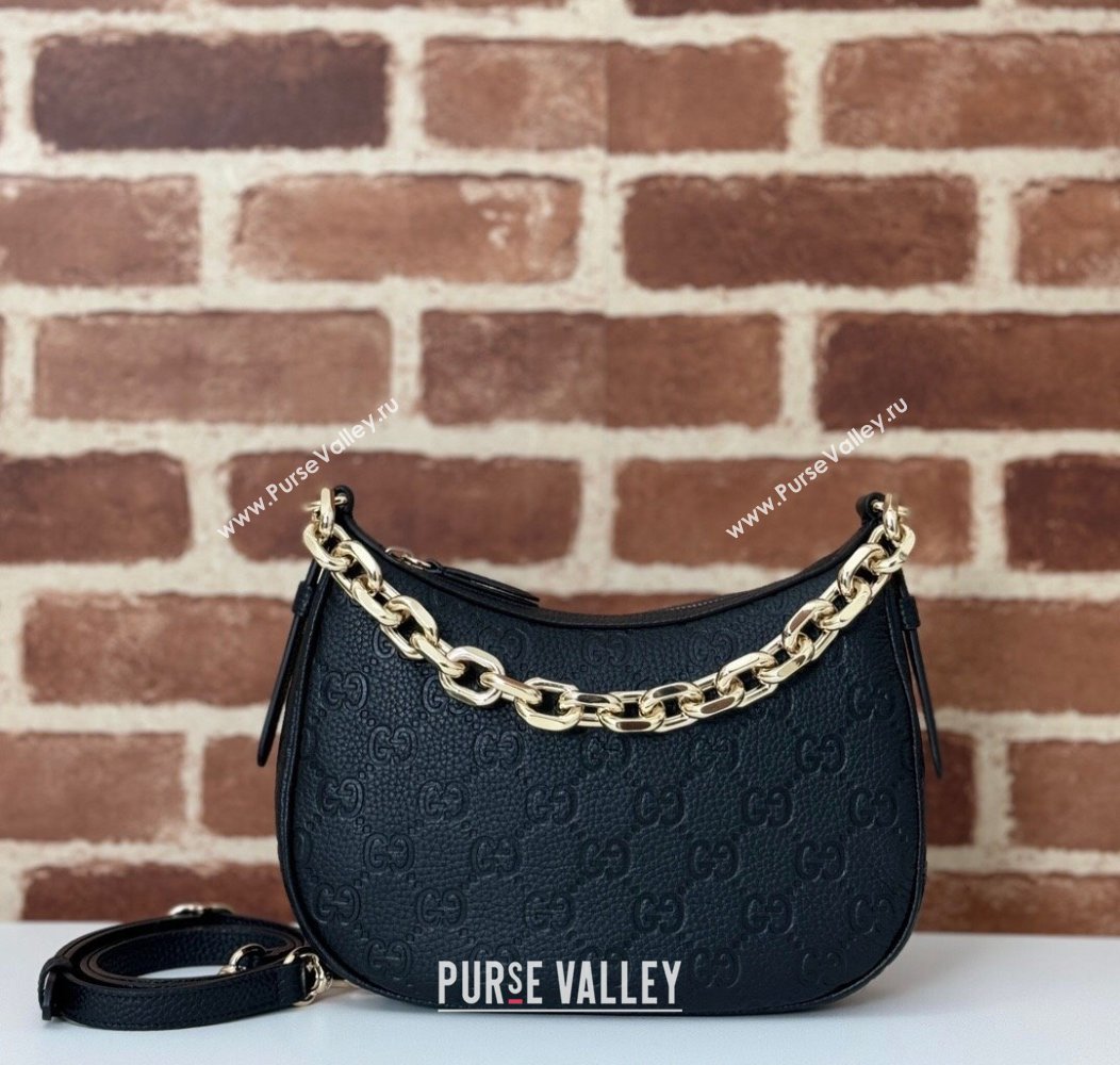 Gucci GG Grainy Leather Emblem Small Shoulder bag Black 2025 815409 (DLH-250117069)