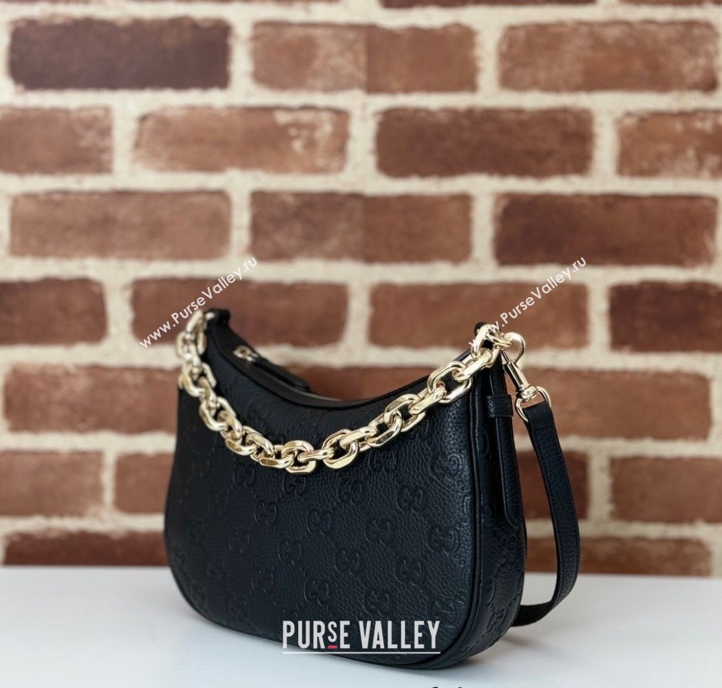 Gucci GG Grainy Leather Emblem Small Shoulder bag Black 2025 815409 (DLH-250117069)