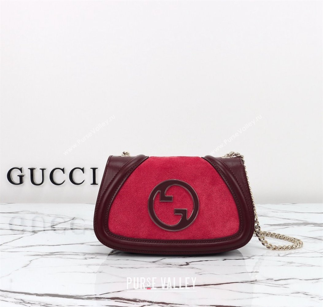 Gucci Blondie Mini Shoulder Bag in Suede Burgundy/Red 2024 815711 (DLH-241211026)