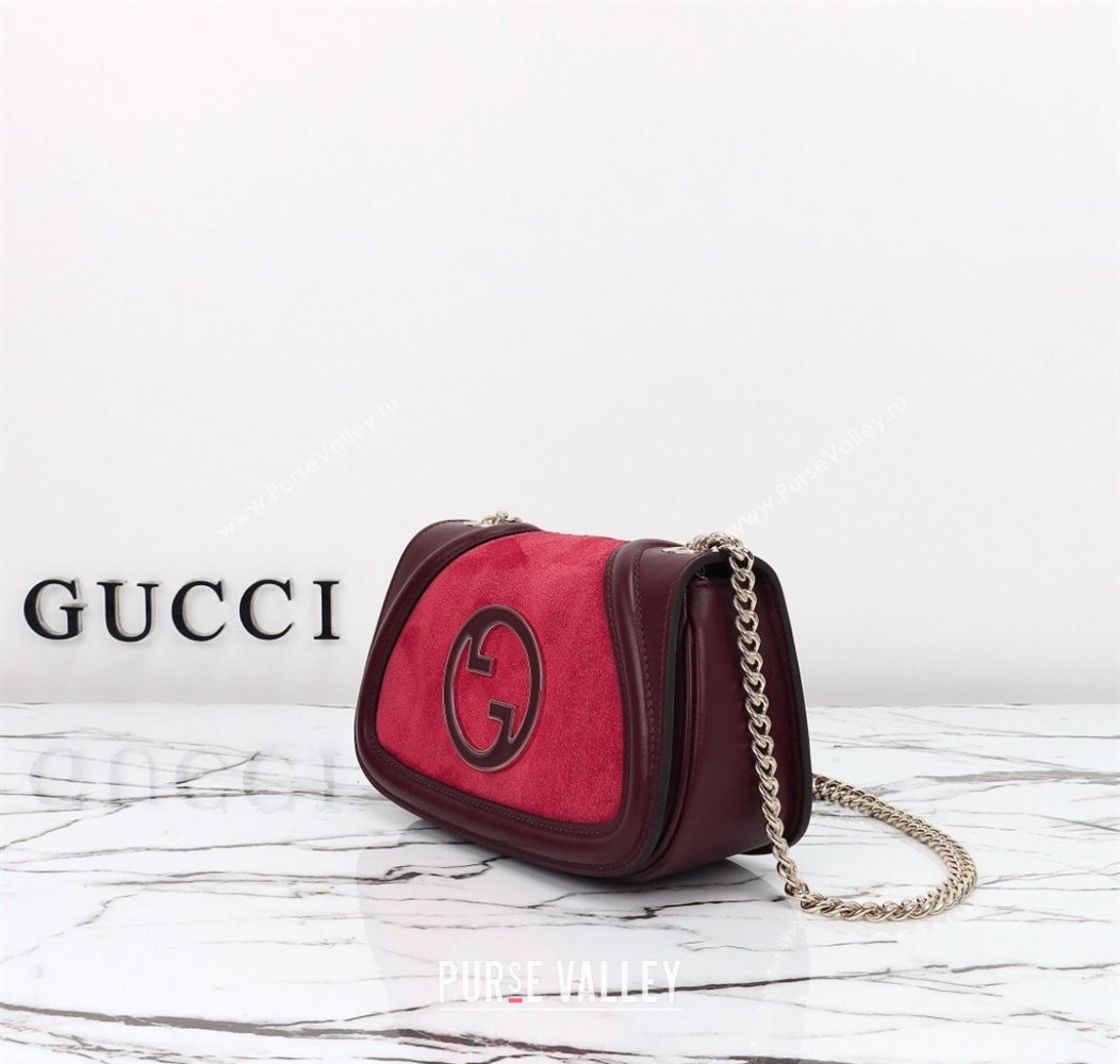 Gucci Blondie Mini Shoulder Bag in Suede Burgundy/Red 2024 815711 (DLH-241211026)