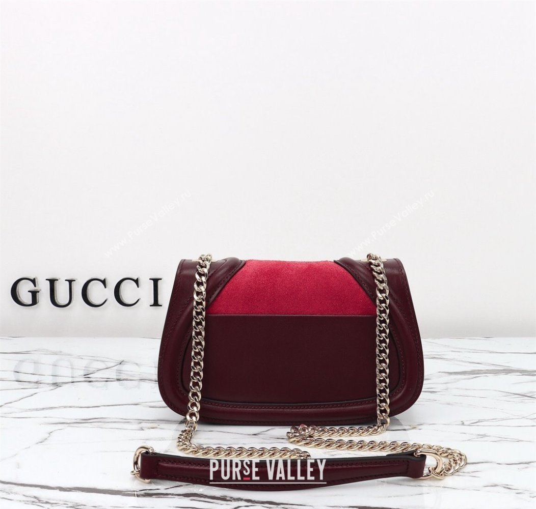 Gucci Blondie Mini Shoulder Bag in Suede Burgundy/Red 2024 815711 (DLH-241211026)