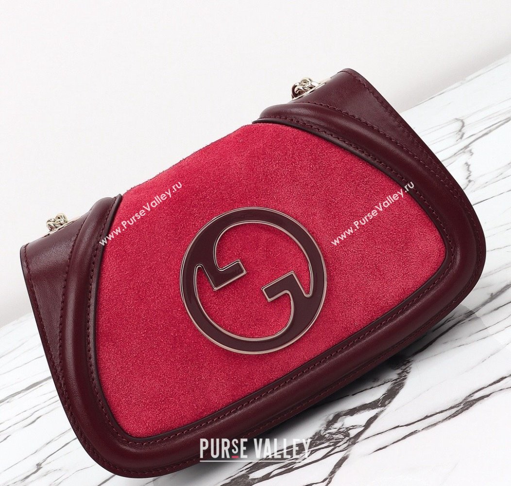 Gucci Blondie Mini Shoulder Bag in Suede Burgundy/Red 2024 815711 (DLH-241211026)