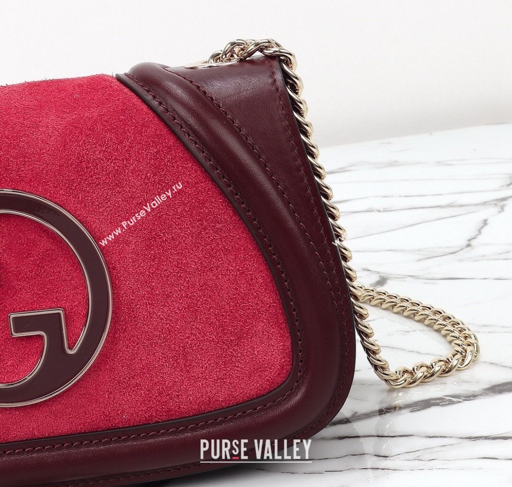 Gucci Blondie Mini Shoulder Bag in Suede Burgundy/Red 2024 815711 (DLH-241211026)