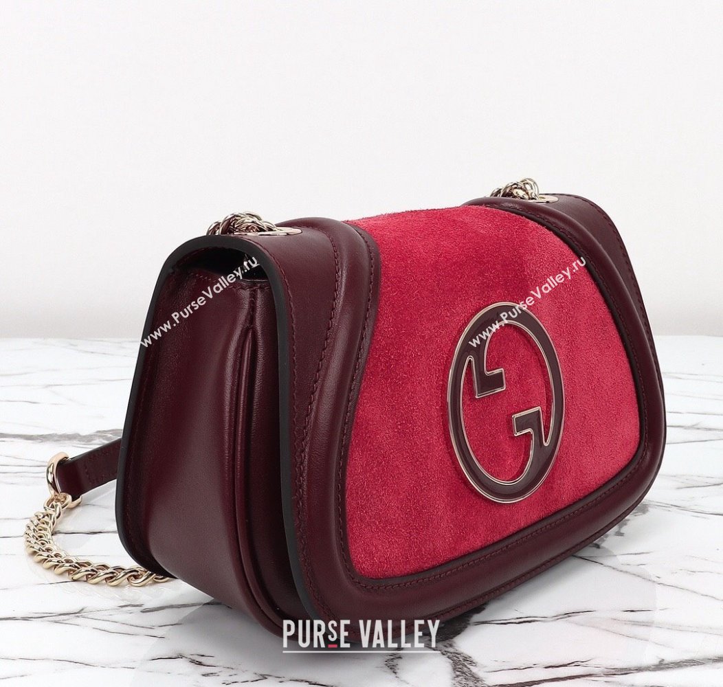 Gucci Blondie Mini Shoulder Bag in Suede Burgundy/Red 2024 815711 (DLH-241211026)