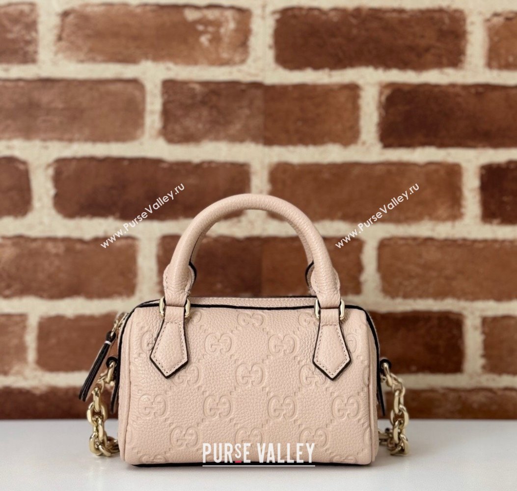 Gucci GG Leather Emblem Super Mini Top Handle bag Light Pink 2024 815256 (DLH-241211160)