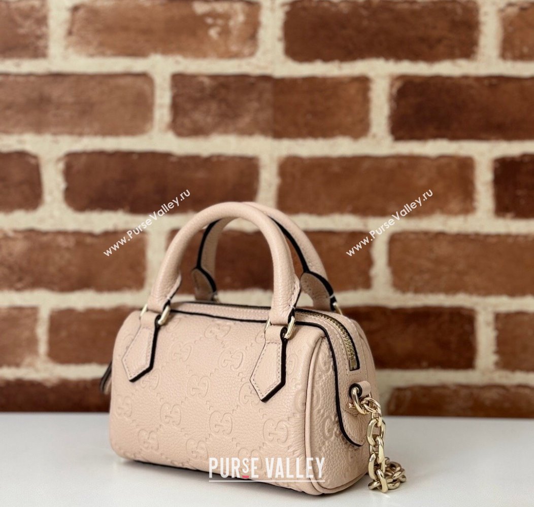 Gucci GG Leather Emblem Super Mini Top Handle bag Light Pink 2024 815256 (DLH-241211160)