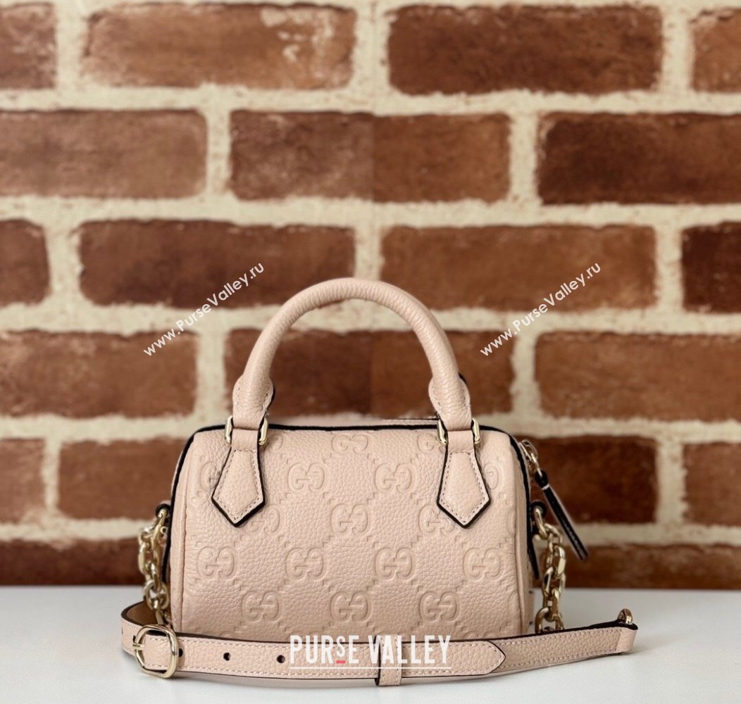 Gucci GG Leather Emblem Super Mini Top Handle bag Light Pink 2024 815256 (DLH-241211160)