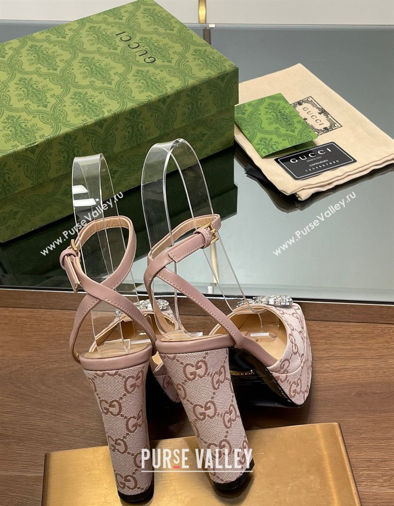 Gucci Canvas Framed Platform Pumps12cm with Strass GG Powder Pink 2024 GG123101 (MD-241231123)