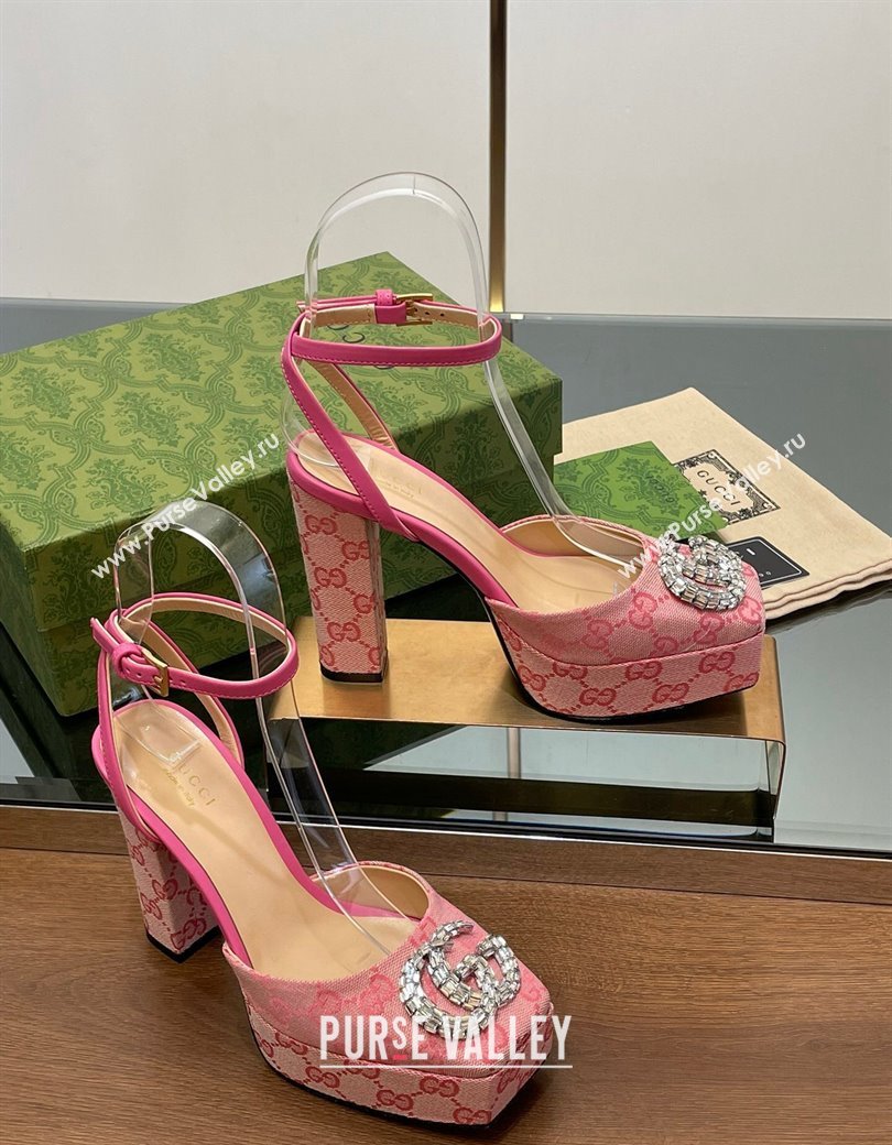 Gucci Canvas Framed Platform Pumps12cm with Strass GG Pink2 2024 GG123101 (MD-241231124)