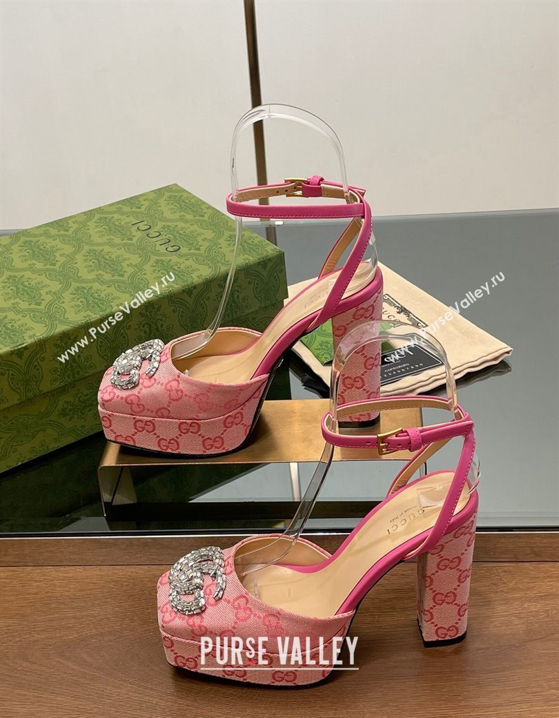 Gucci Canvas Framed Platform Pumps12cm with Strass GG Pink2 2024 GG123101 (MD-241231124)