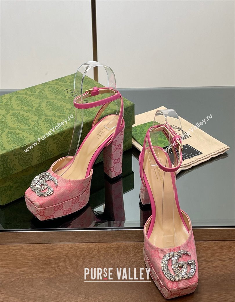 Gucci Canvas Framed Platform Pumps12cm with Strass GG Pink2 2024 GG123101 (MD-241231124)