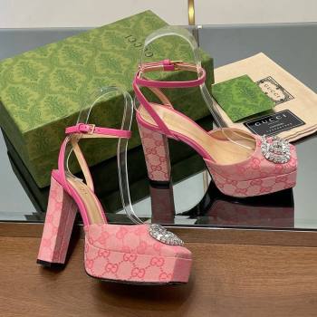 Gucci Canvas Framed Platform Pumps12cm with Strass GG Pink2 2024 GG123101 (MD-241231124)