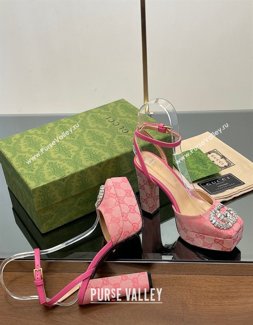 Gucci Canvas Framed Platform Pumps12cm with Strass GG Pink2 2024 GG123101 (MD-241231124)