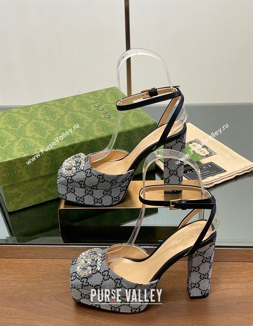 Gucci Canvas Framed Platform Pumps12cm with Strass GG Grey 2024 GG123101 (MD-241231125)