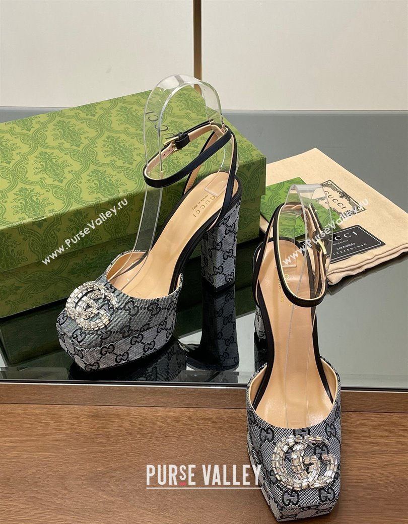 Gucci Canvas Framed Platform Pumps12cm with Strass GG Grey 2024 GG123101 (MD-241231125)