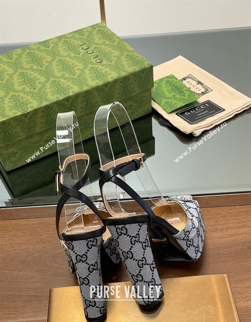 Gucci Canvas Framed Platform Pumps12cm with Strass GG Grey 2024 GG123101 (MD-241231125)
