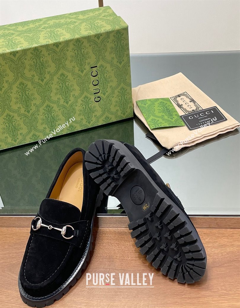 Gucci Suede Loafers with Horsebit Black 2024 GG123101 (MD-241231114)