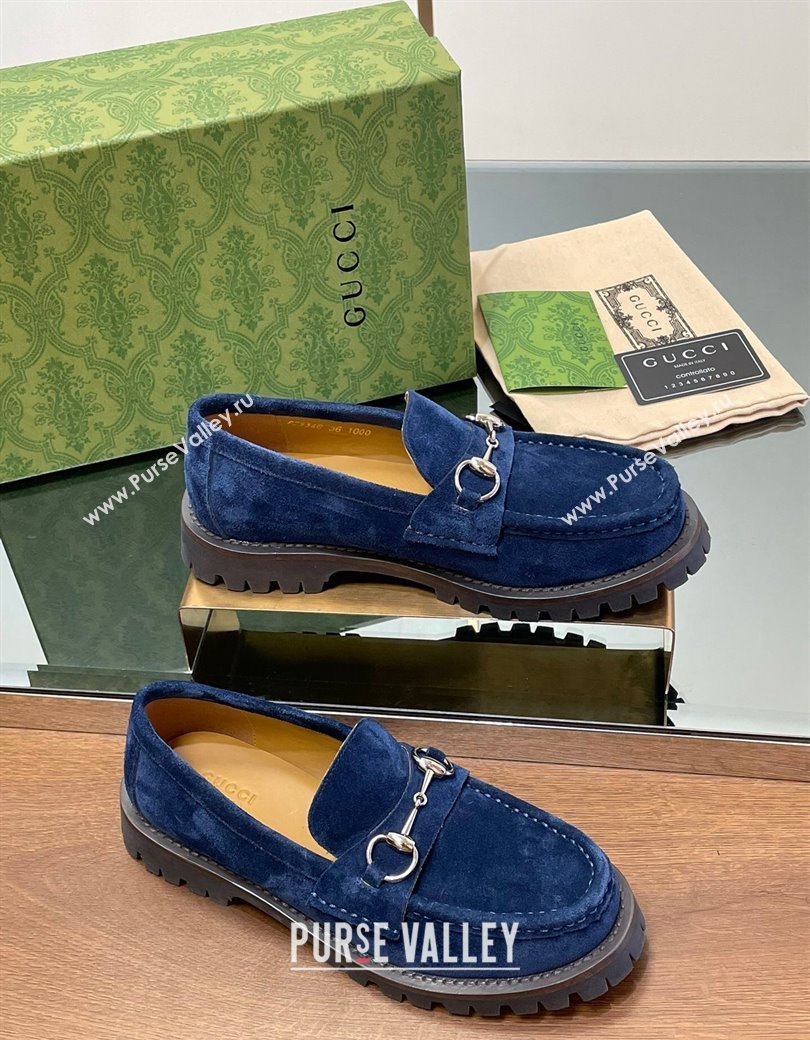 Gucci Suede Loafers with Horsebit Blue 2024 GG123101 (MD-241231115)