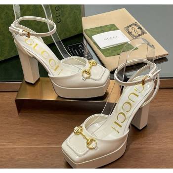 Gucci Patent Leather Framed Platform Pumps12cm with Horsebit White 2024 GG123102 (MD-241231127)