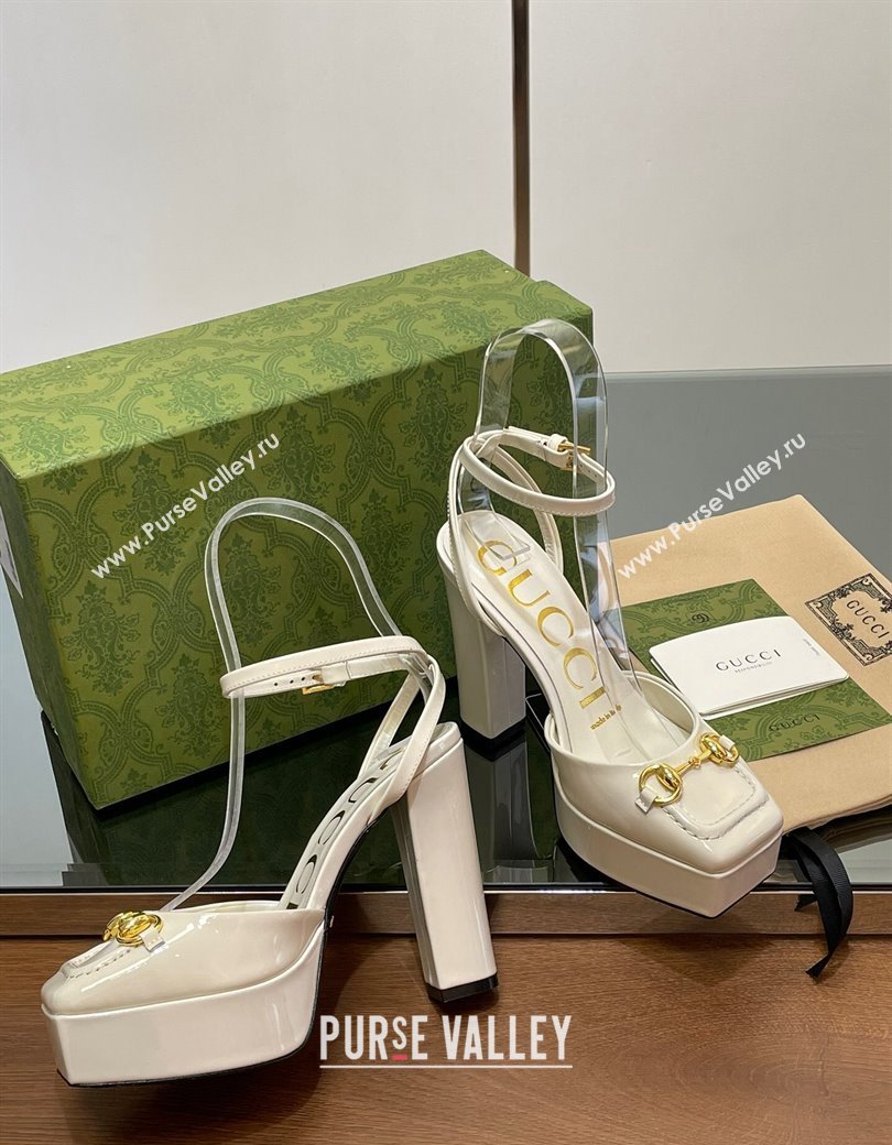 Gucci Patent Leather Framed Platform Pumps12cm with Horsebit White 2024 GG123102 (MD-241231127)