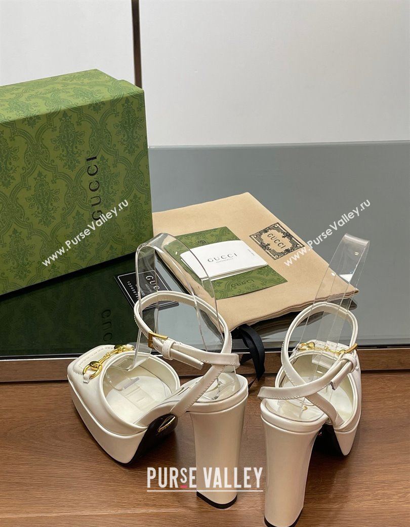 Gucci Patent Leather Framed Platform Pumps12cm with Horsebit White 2024 GG123102 (MD-241231127)