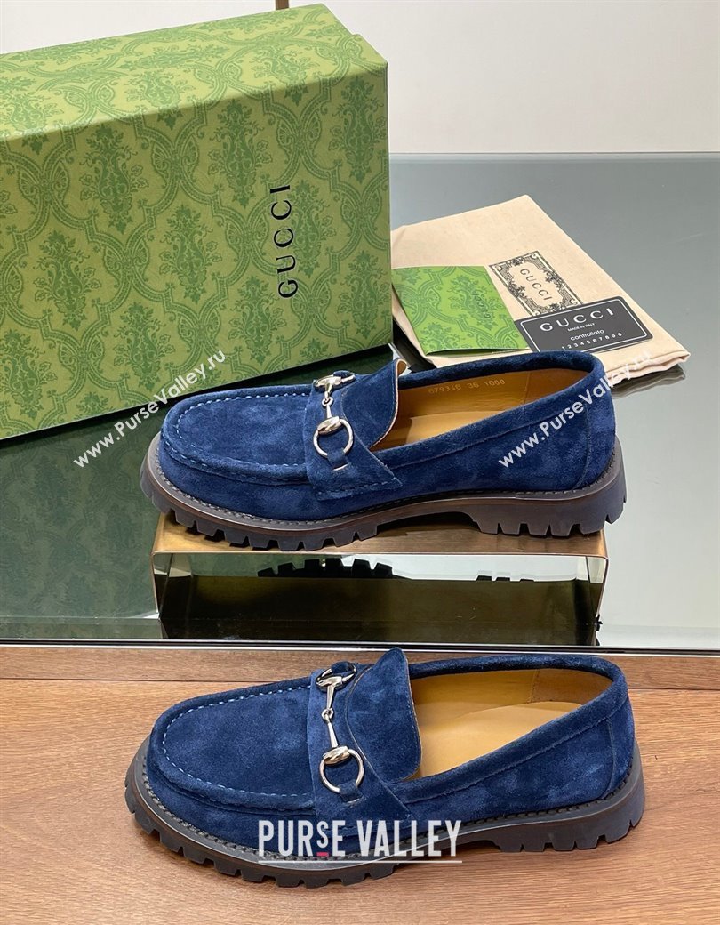 Gucci Suede Loafers with Horsebit Blue 2024 GG123101 (MD-241231115)