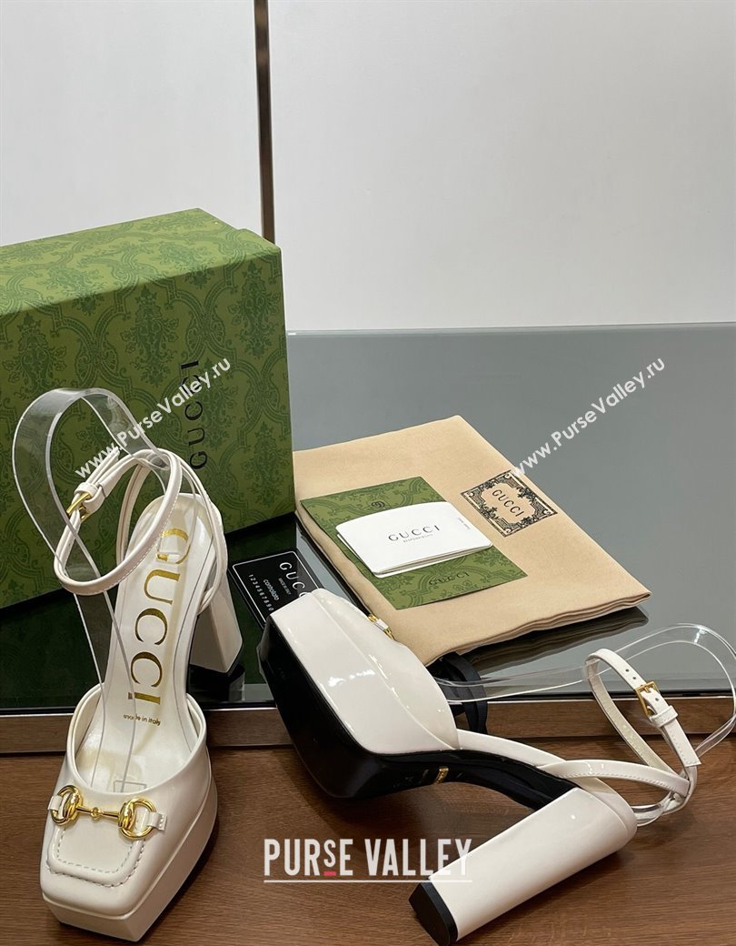 Gucci Patent Leather Framed Platform Pumps12cm with Horsebit White 2024 GG123102 (MD-241231127)