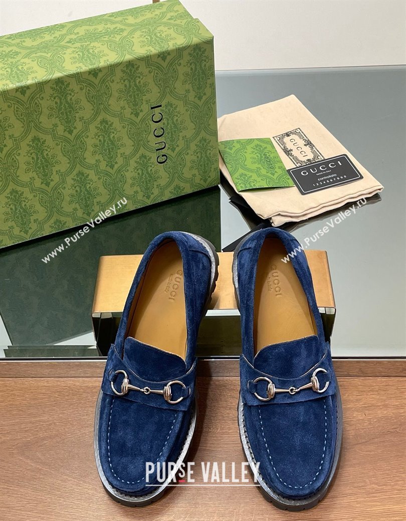 Gucci Suede Loafers with Horsebit Blue 2024 GG123101 (MD-241231115)