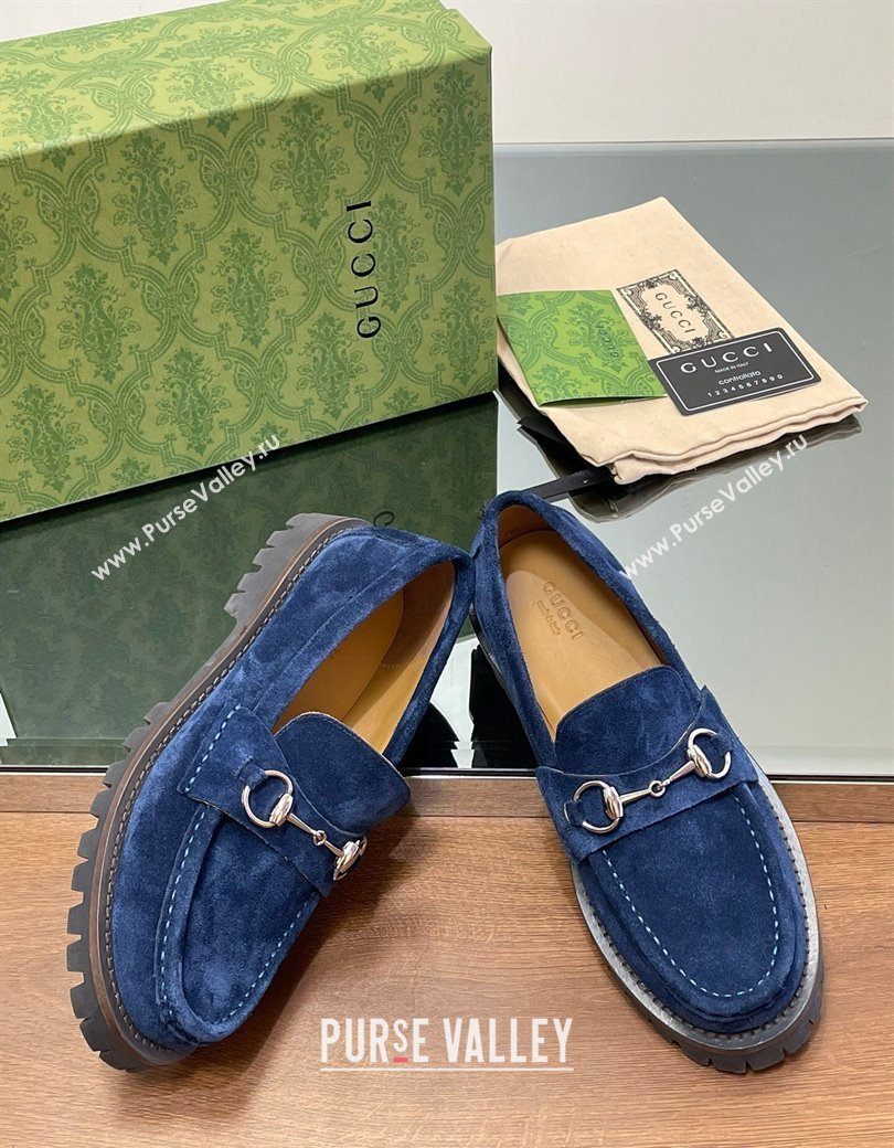Gucci Suede Loafers with Horsebit Blue 2024 GG123101 (MD-241231115)
