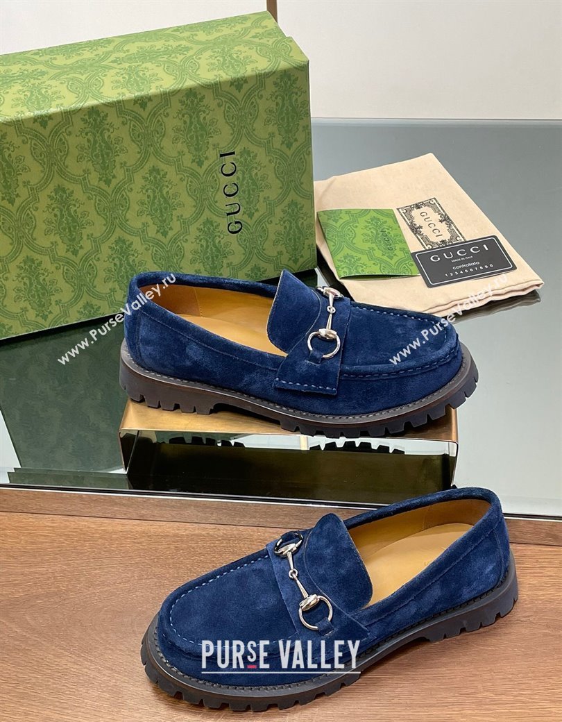 Gucci Suede Loafers with Horsebit Blue 2024 GG123101 (MD-241231115)