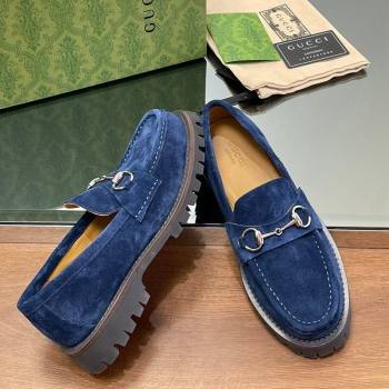 Gucci Suede Loafers with Horsebit Blue 2024 GG123101 (MD-241231115)