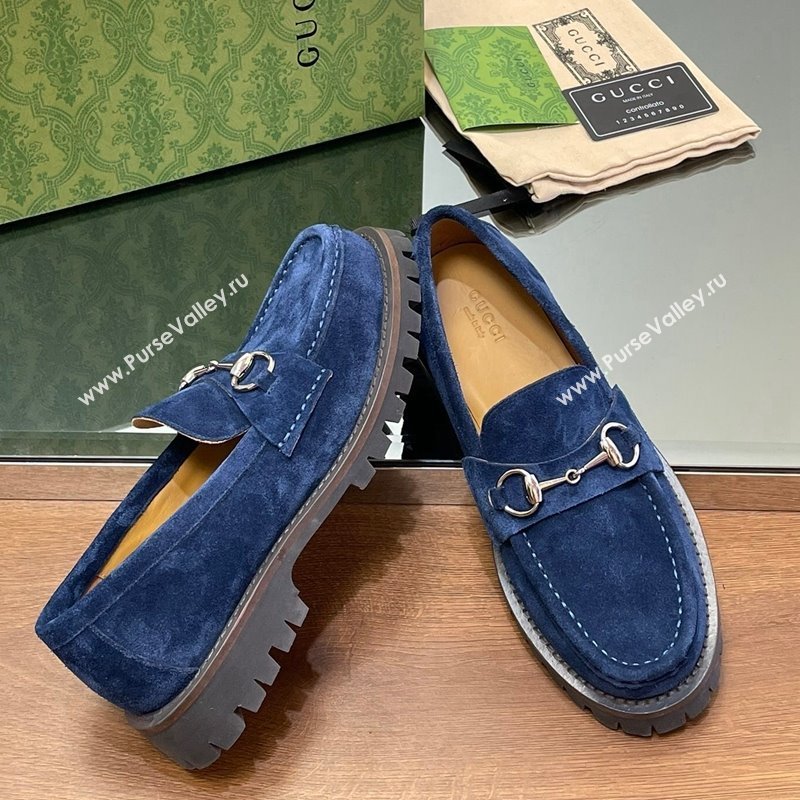 Gucci Suede Loafers with Horsebit Blue 2024 GG123101 (MD-241231115)